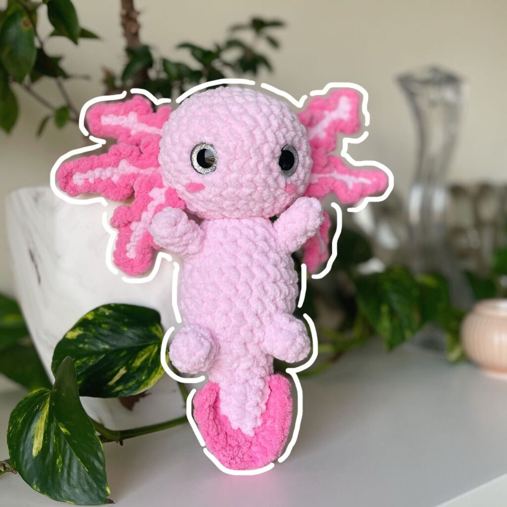 Axolotl handmade crochet plushie by Bunnyetoo