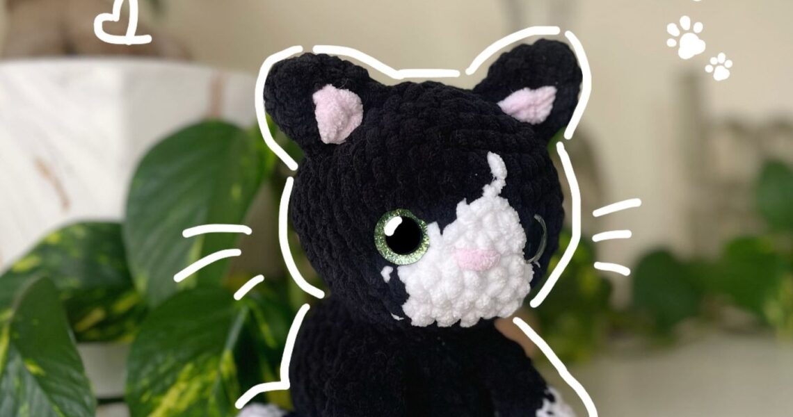 Black Kitten handmade crochet plushie by Bunnyetoo