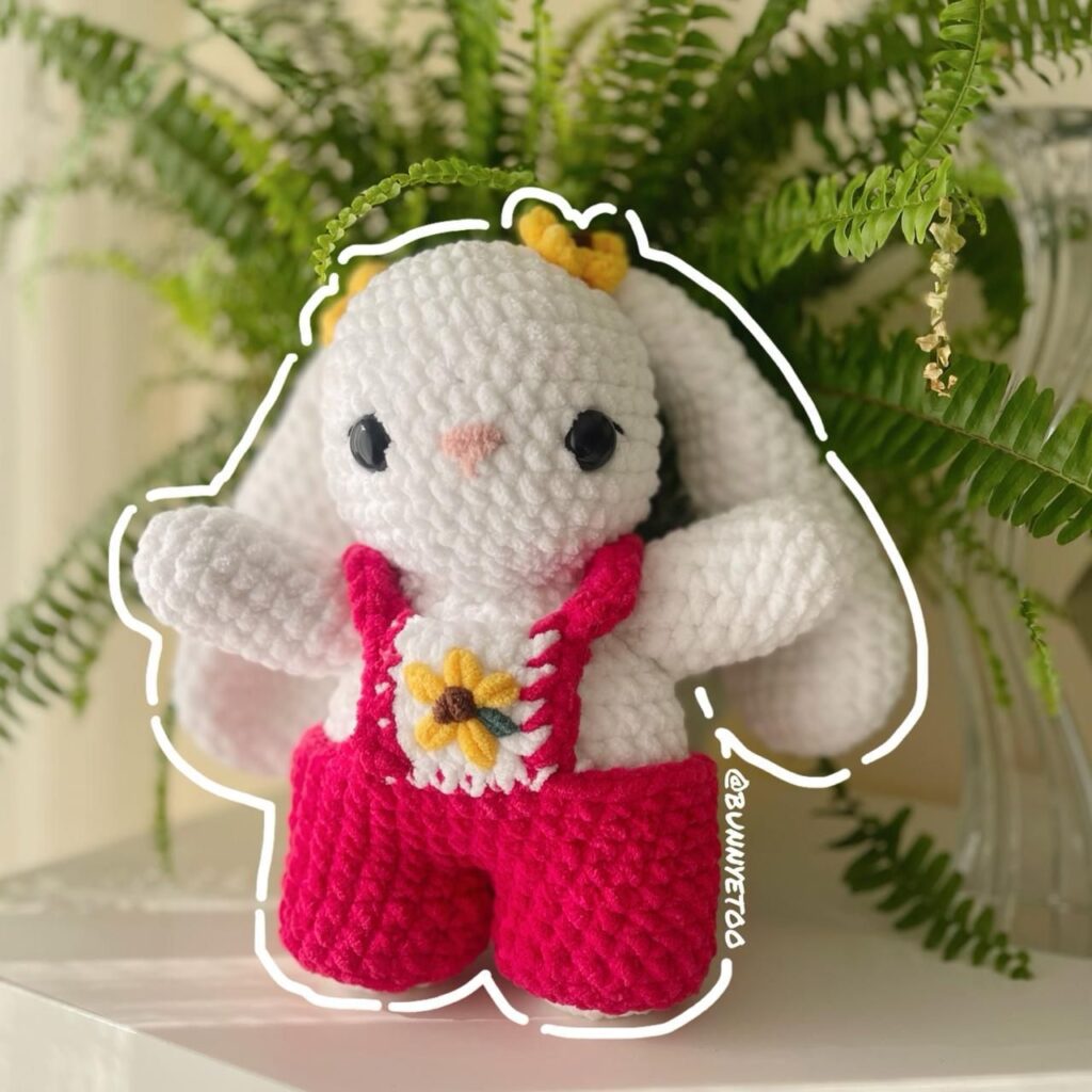 Bunny in a Romper handmade crochet plushie by Bunnyetoo