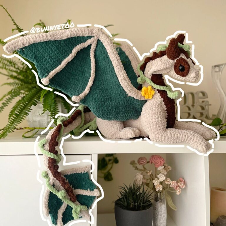Beige Forest Yellow Flower crochet dragon by Bunnyetoo