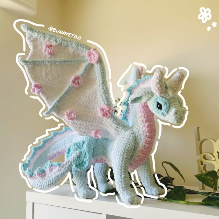 Blue Cherry Blossom Sky crochet dragon by Bunnyetoo