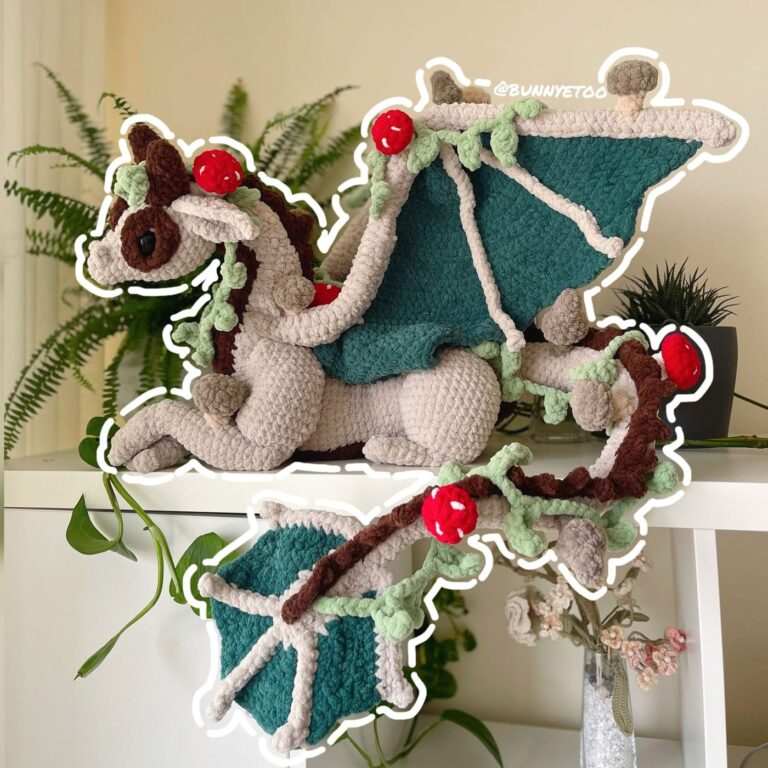 Cottagecore Mushroom crochet dragon by Bunnyetoo