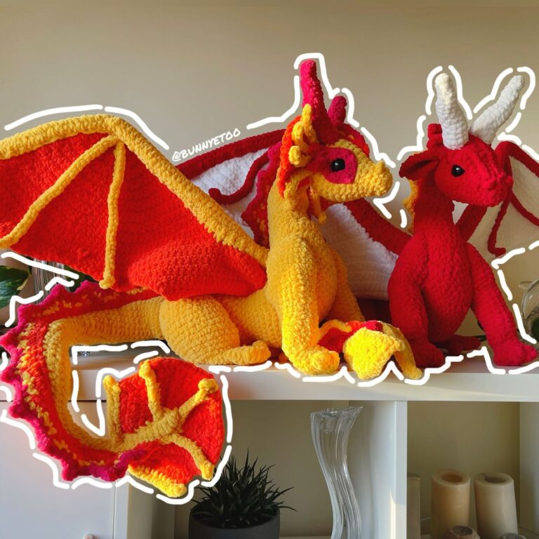 Red & Yellow Fiery crochet dragon by Bunnyetoo
