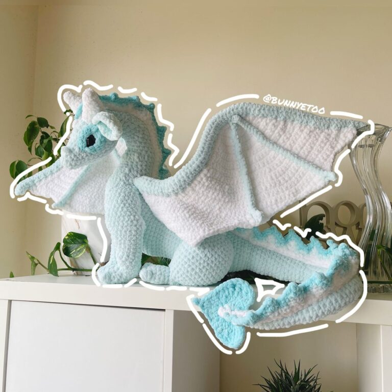 The OG Pastel Blue crochet dragon by Bunnyetoo