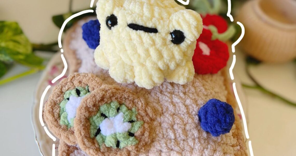 Frog Toast handmade crochet plushie by Bunnyetoo