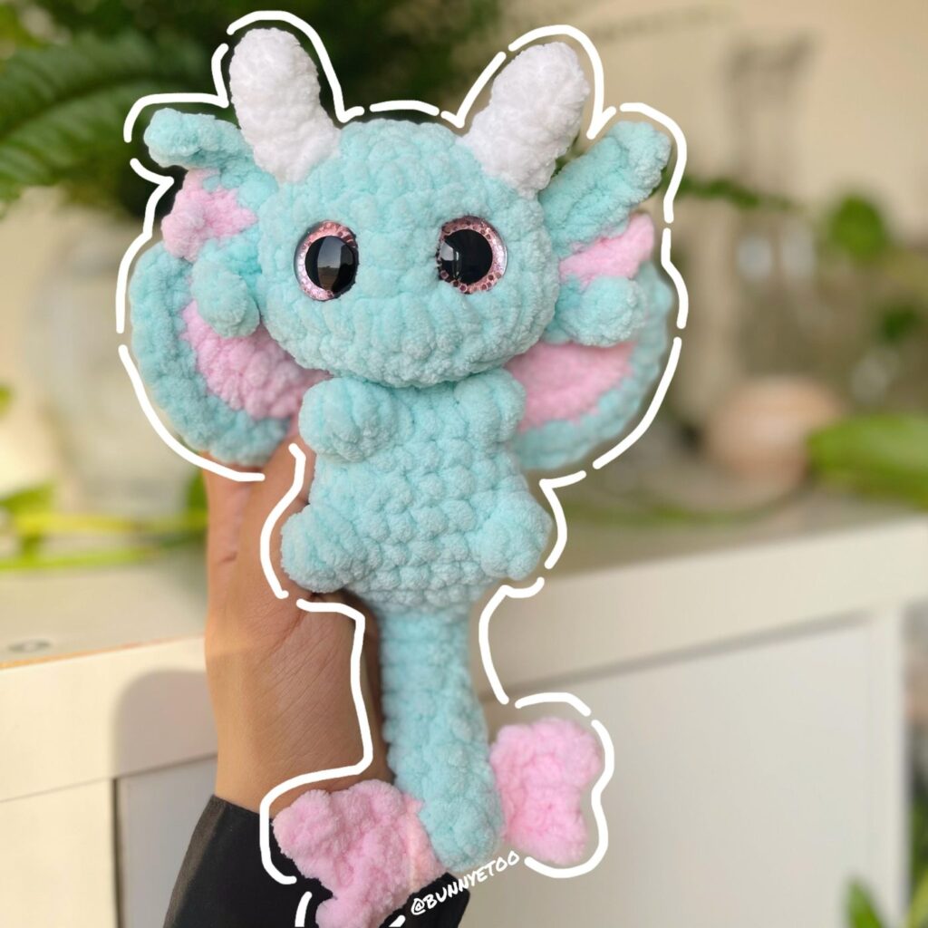 Kiara Mini Water Dragon handmade crochet plushie by Bunnyetoo