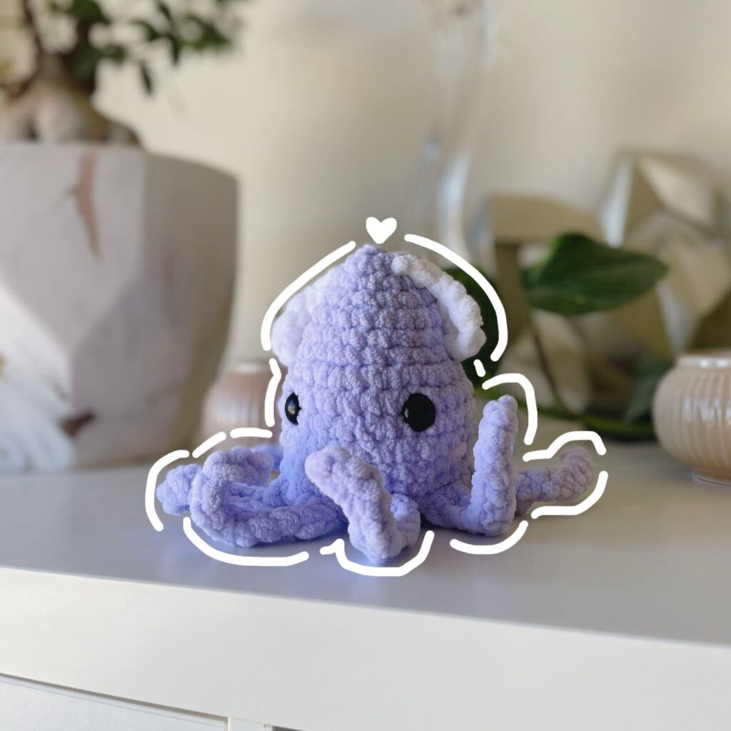 Mini Purple Squid handmade crochet plushie by Bunnyetoo