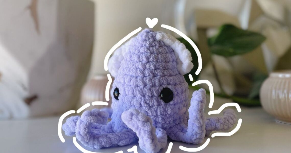 Mini Purple Squid handmade crochet plushie by Bunnyetoo