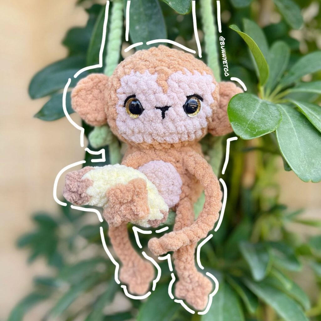 Monkey Swing handmade crochet plushie by Bunnyetoo