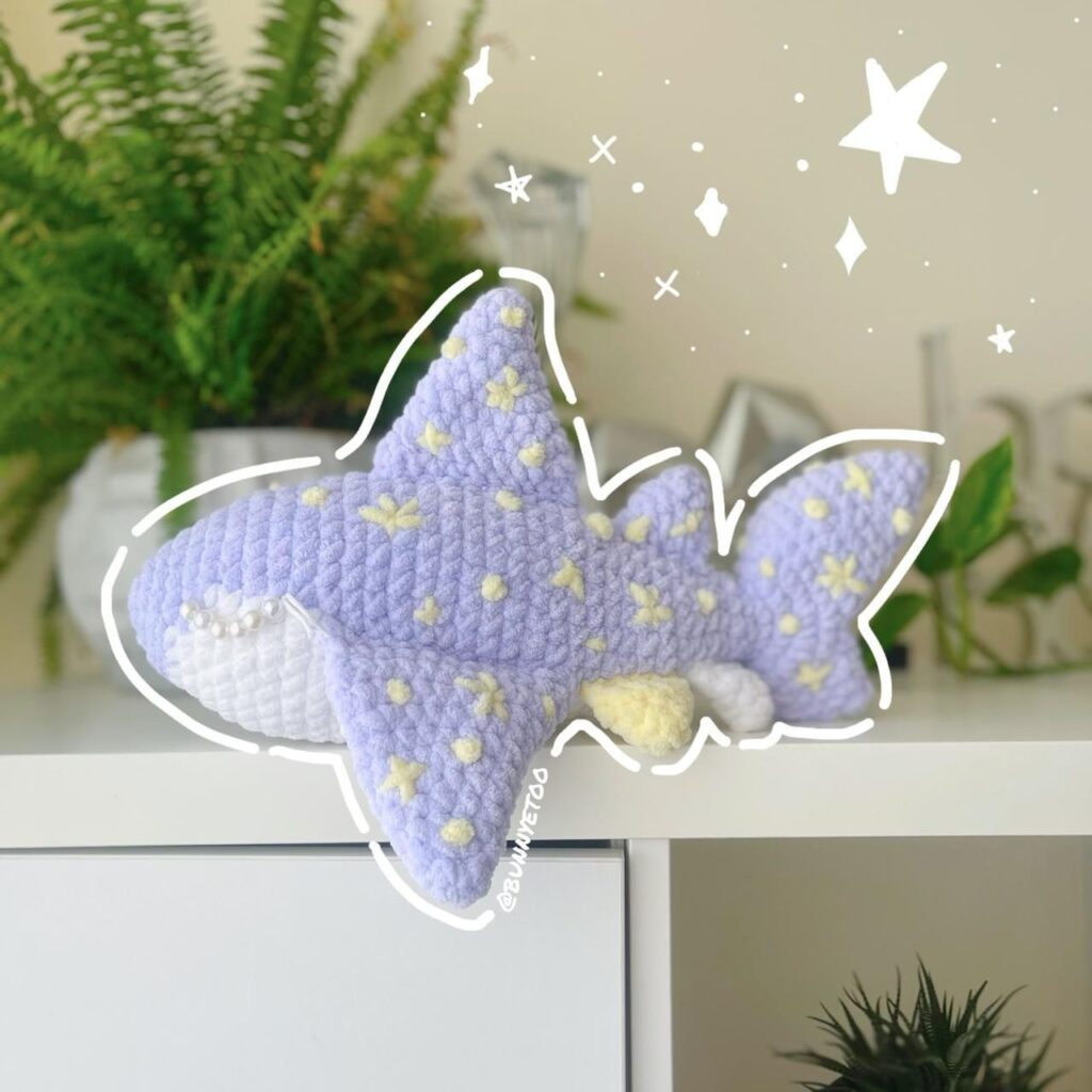 Moontyasha the Shark handmade crochet plushie by Bunnyetoo