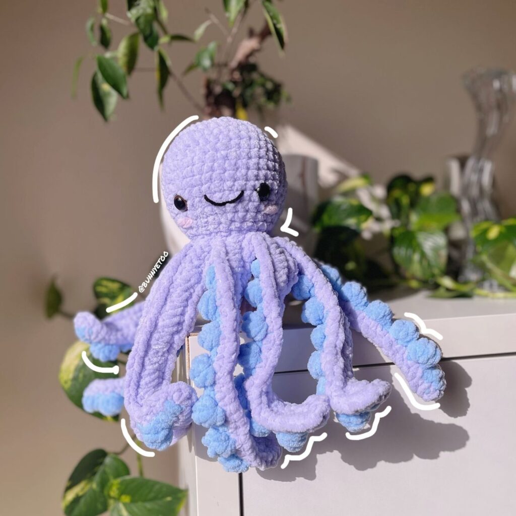 Purple Octopus handmade crochet plushie by Bunnyetoo