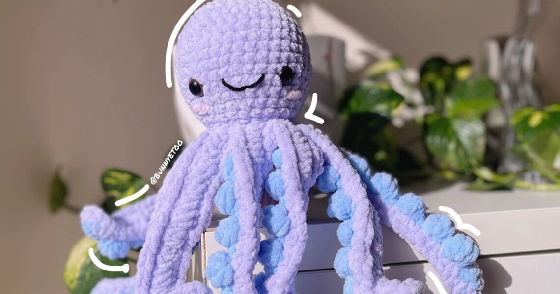 Purple Octopus handmade crochet plushie by Bunnyetoo