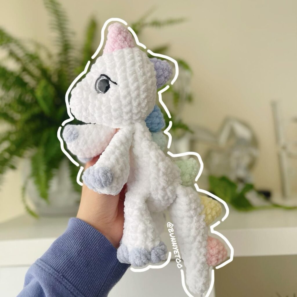 Rainbow T-Rex Lovey handmade crochet plushie by Bunnyetoo