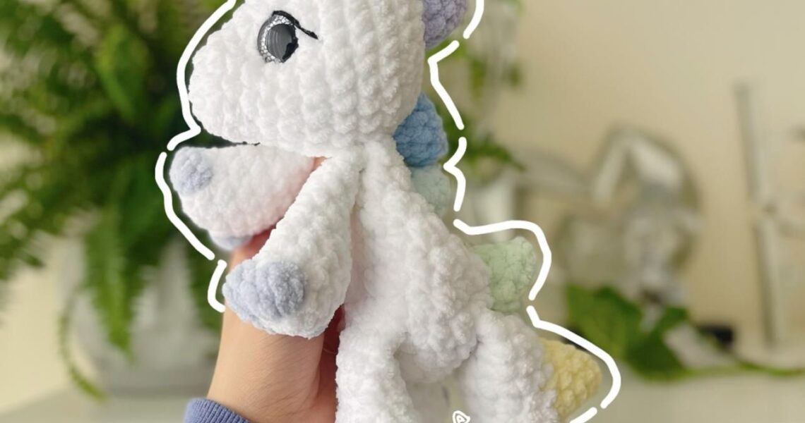 Rainbow T-Rex Lovey handmade crochet plushie by Bunnyetoo