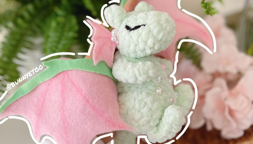 Sleeping Dragon with Felt Wings handmade crochet plushie by Bunnyetoo, photo 1