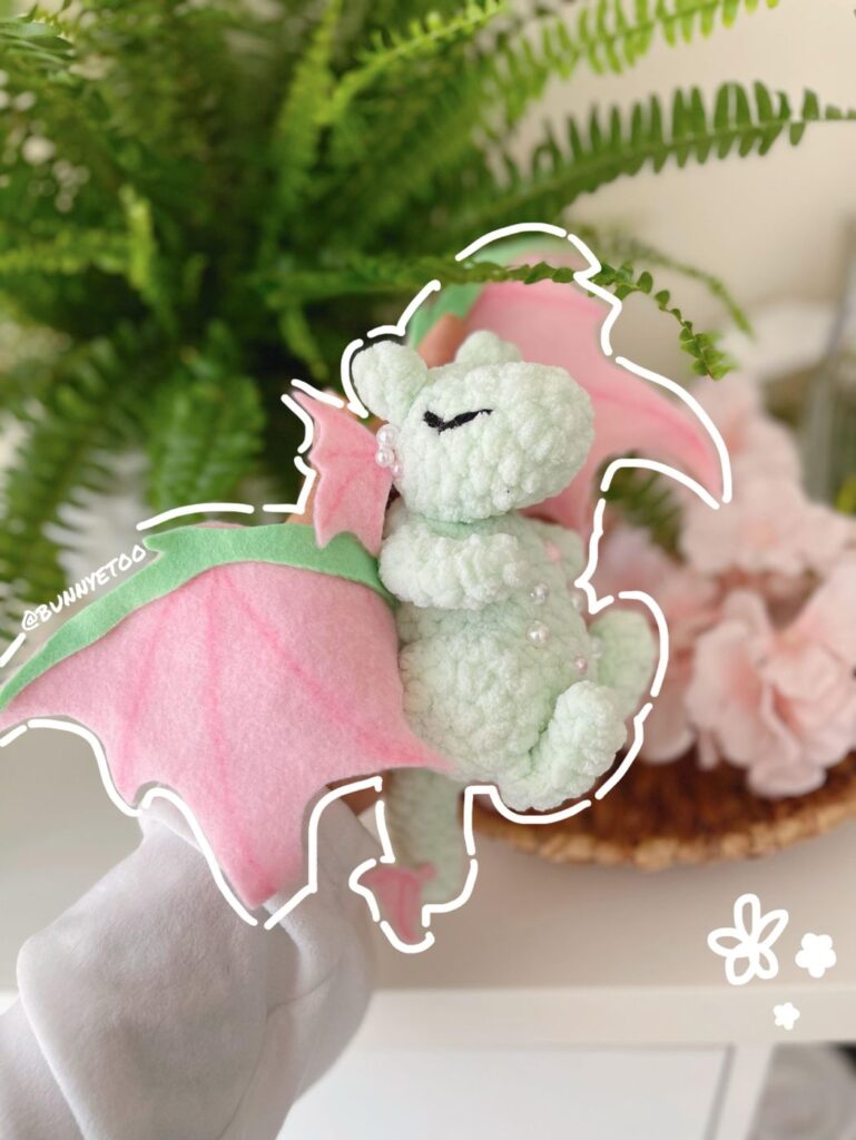 Sleeping Dragon with Felt Wings handmade crochet plushie by Bunnyetoo, photo 1