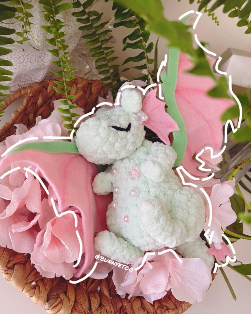 Sleeping Dragon with Felt Wings handmade crochet plushie by Bunnyetoo, photo 2
